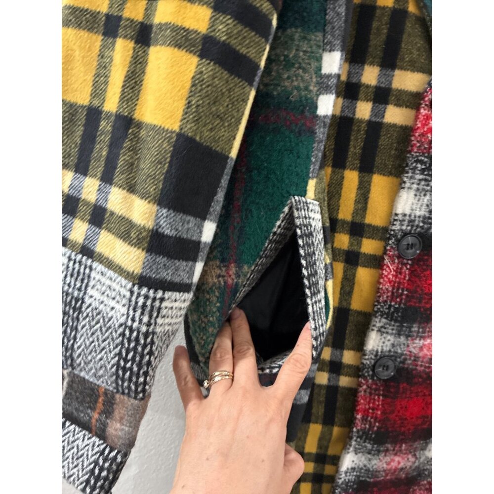 Man boohooman Plaid Patchwork Jacket colorful Lon… - image 4